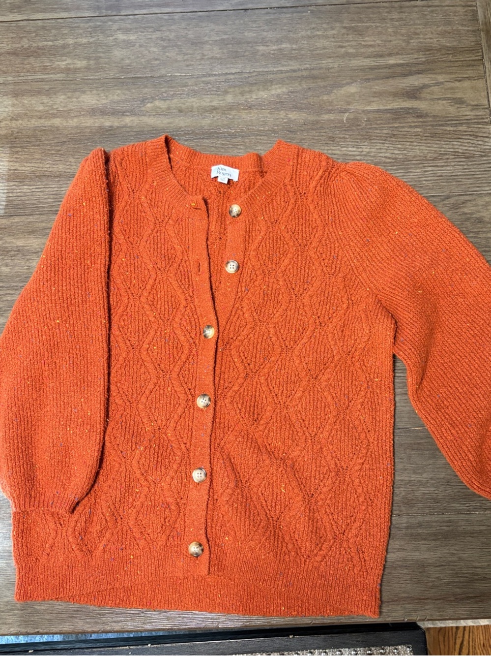 Kim Rogers Burnt Orange Textured Knit Button-Front Cardigan